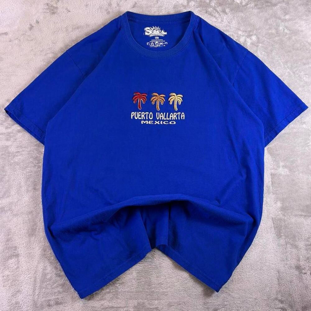 Sol Productos Puerto Vallarta Mexico Full Embroidery Blue T-shirt Size XG